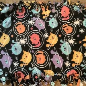 Handmade fleece tie blanket - Cats in Space